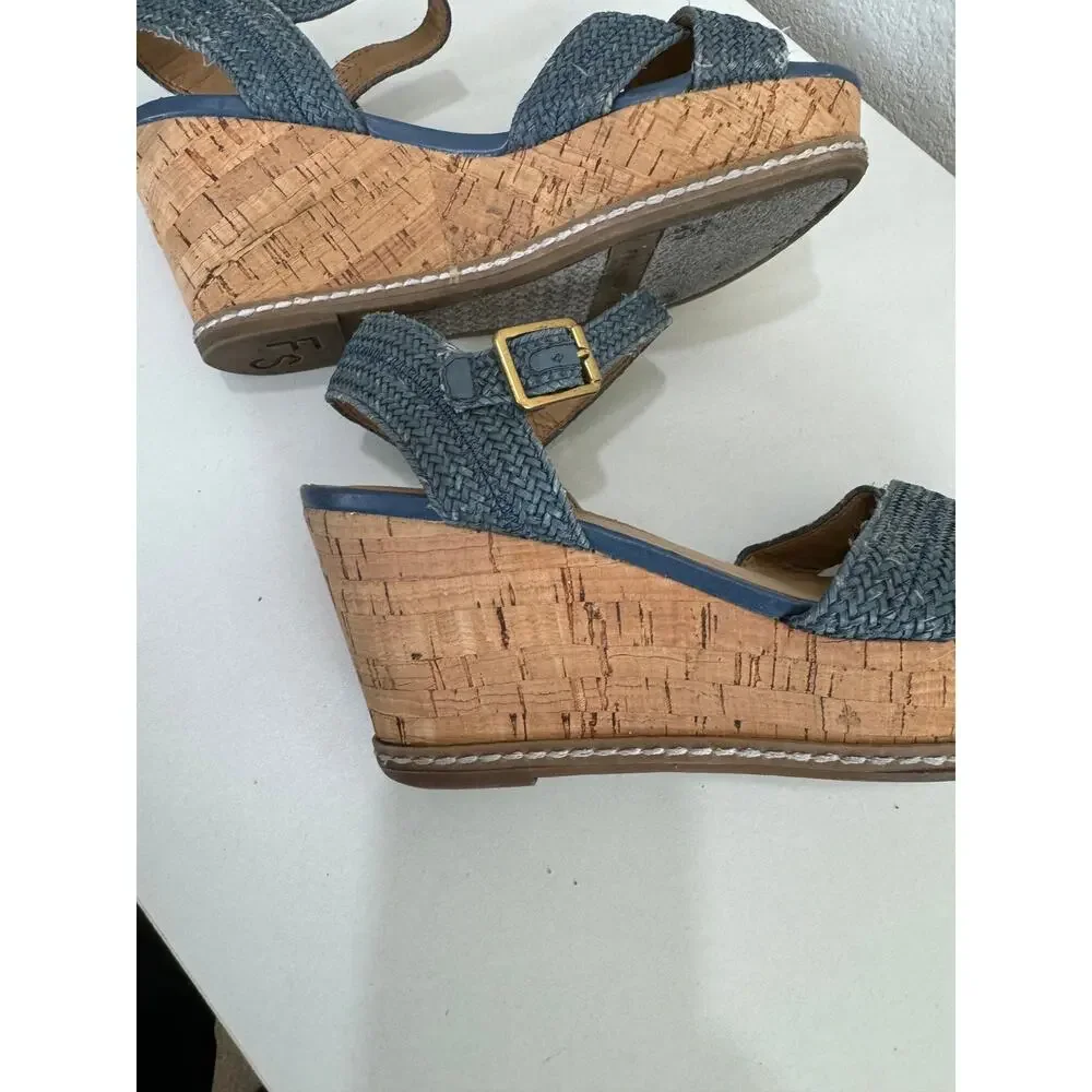 Franco Sarto Cara Espadrille Wedge Mary Jane Sandals Blue Woven 6.5M